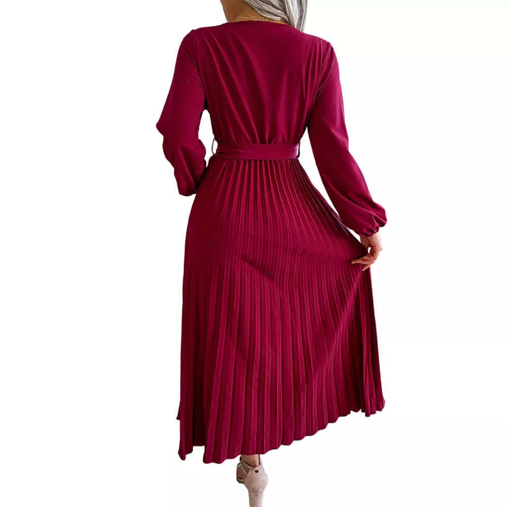 Pleated Hem V-Neck Maxi Dress