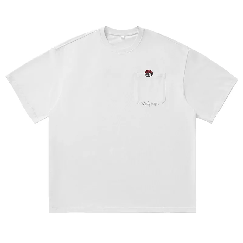 ヴィンテージ刺繍デザインピュアコットン半袖メンズTシャツ